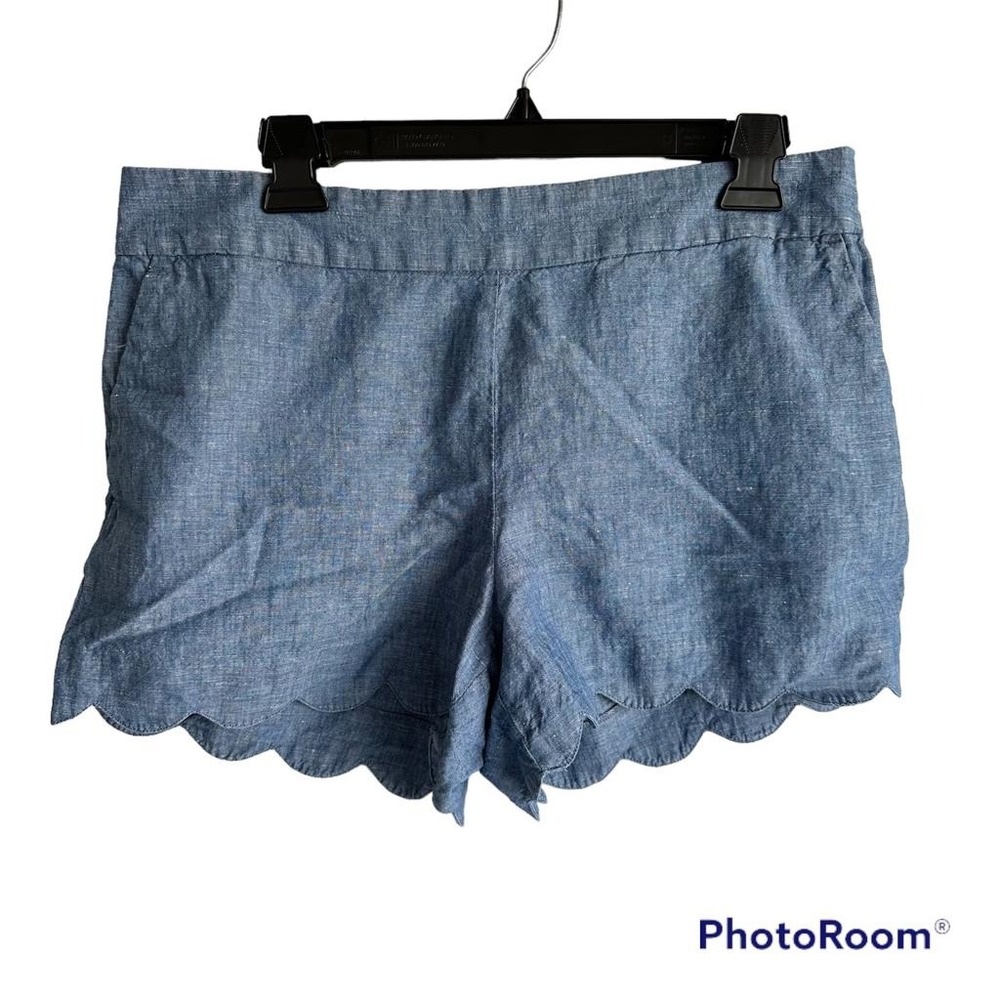 LOFT The Riviera Chambray Scalloped Ladies Linen Blend Casual Shorts, 10